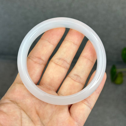 Natural White Chalcedony Bangle Leaf Style - High Quality