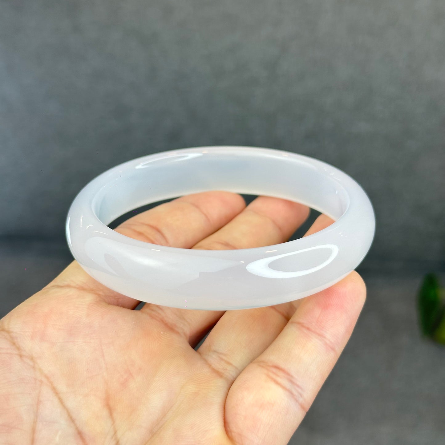 Natural White Chalcedony Bangle Leaf Style - High Quality