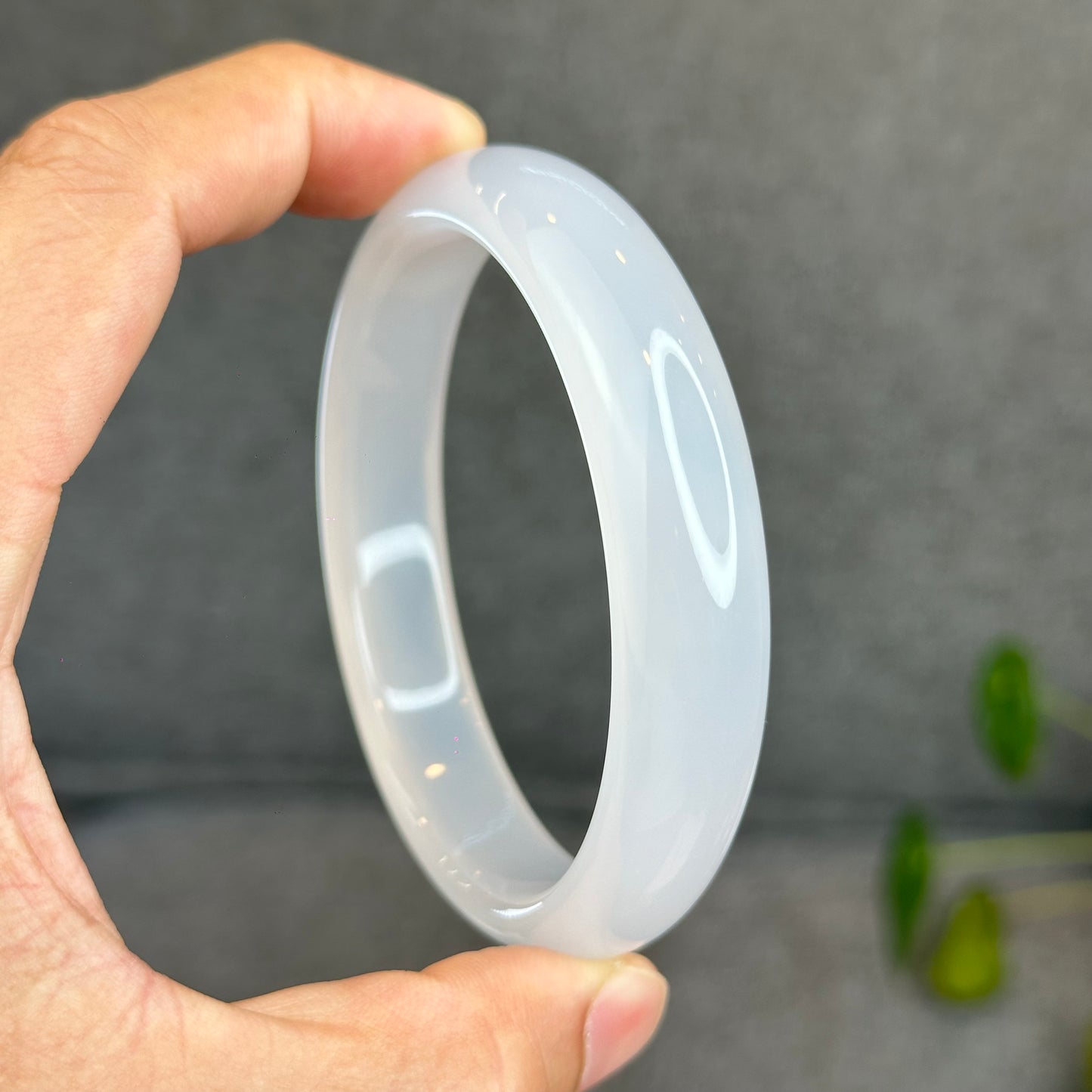 Natural White Chalcedony Bangle Leaf Style - High Quality