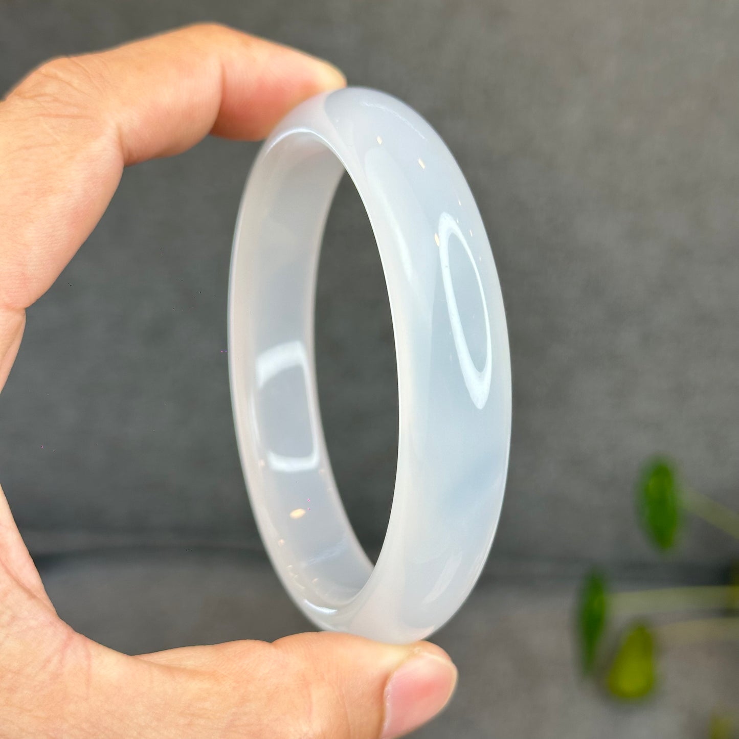 Natural White Chalcedony Bangle Leaf Style - High Quality
