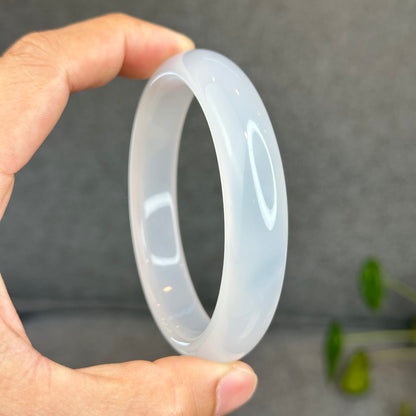 Natural White Chalcedony Bangle Leaf Style - High Quality