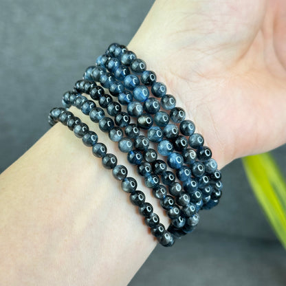 Natural Midnight with Flash Aquamarine Triple Wrap Bracelet Size 5 mm