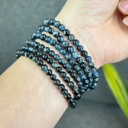 Natural Midnight with Flash Aquamarine Triple Wrap Bracelet Size 5 mm