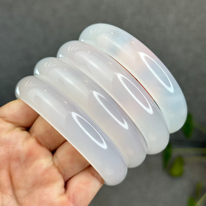 Natural White Chalcedony Bangle Leaf Style - High Quality