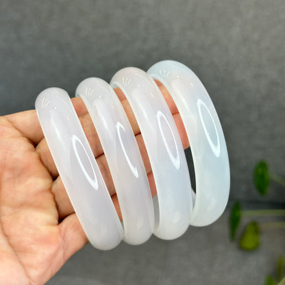 Natural White Chalcedony Bangle Leaf Style - High Quality
