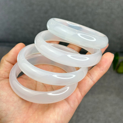 Natural White Chalcedony Bangle Leaf Style - High Quality