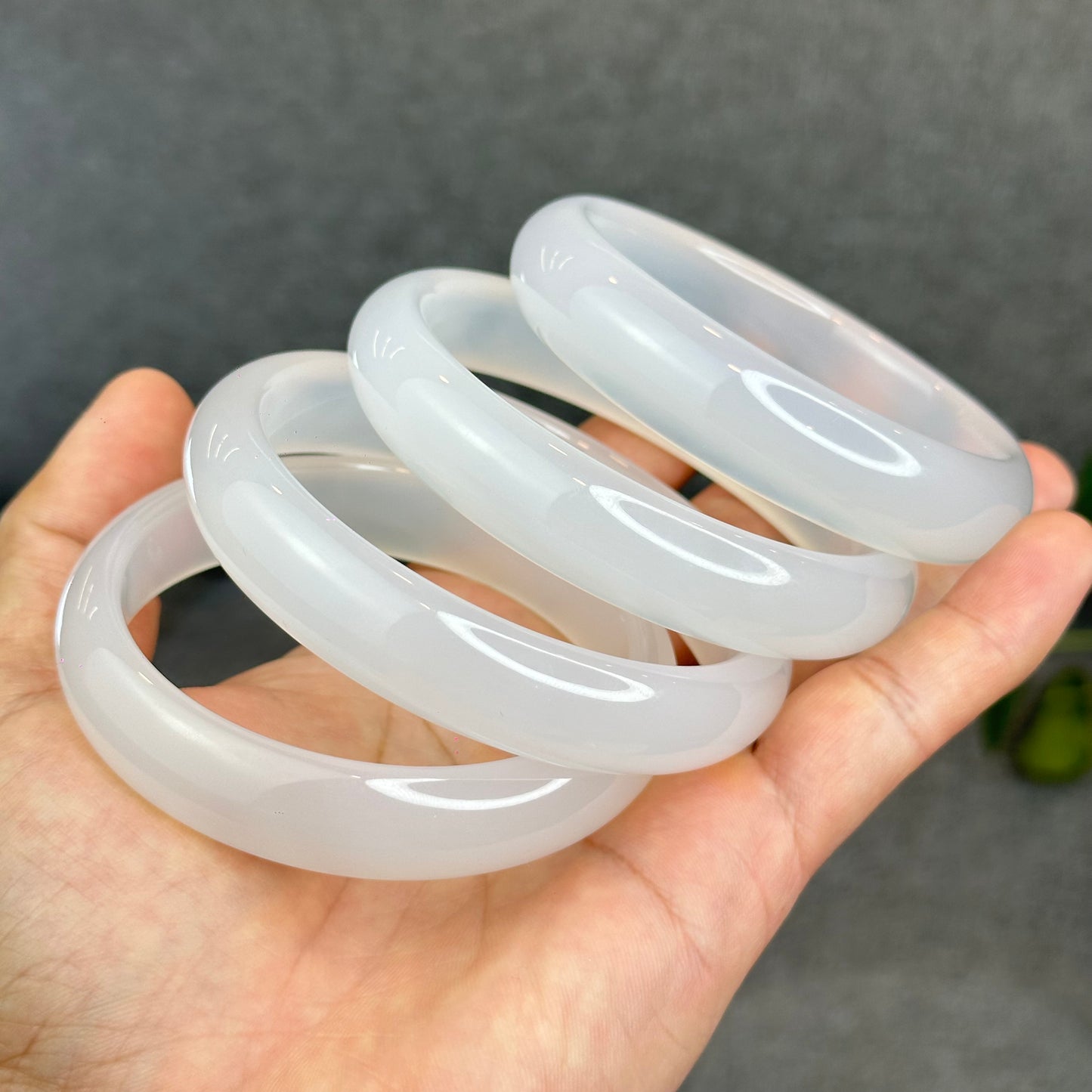 Natural White Chalcedony Bangle Leaf Style - High Quality