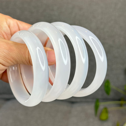 Natural White Chalcedony Bangle Leaf Style - High Quality