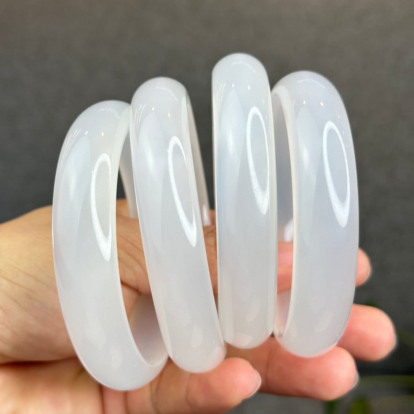 Natural White Chalcedony Bangle Leaf Style - High Quality