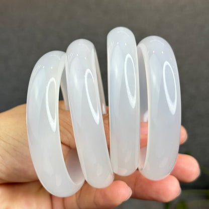 Natural White Chalcedony Bangle Leaf Style - High Quality