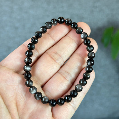 Natural Silver Obsidian Bracelet Size 6 mm