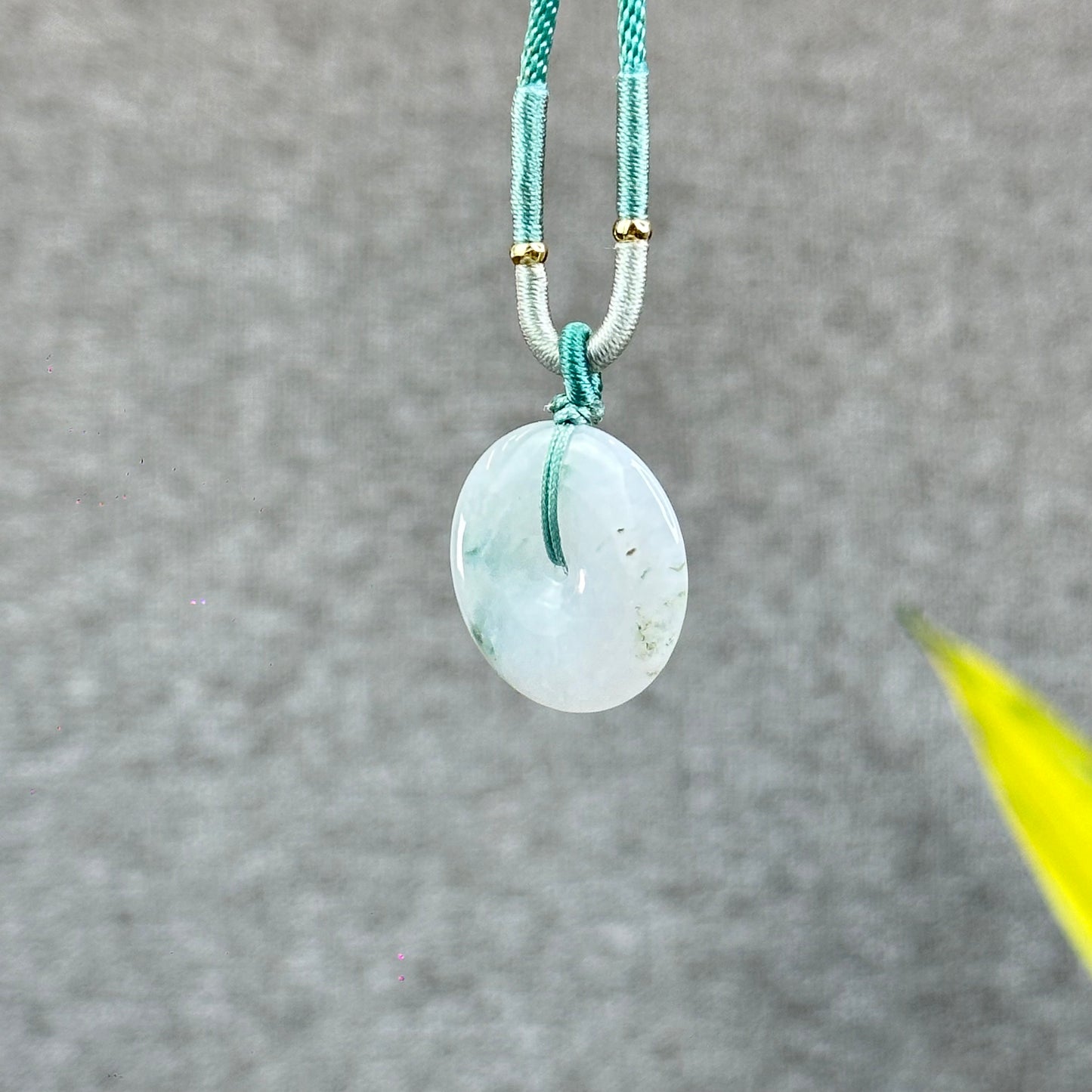 Semi-Translucent Floating Moss Floral Green Jadeite Jade Donut Necklace
