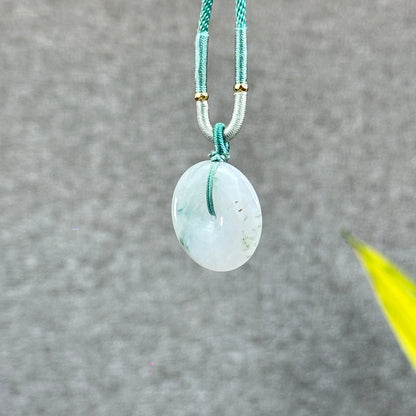 Semi-Translucent Floating Moss Floral Green Jadeite Jade Donut Necklace