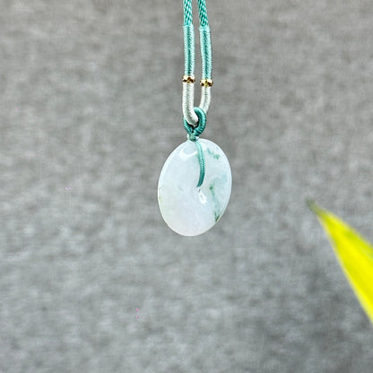 Semi-Translucent Floating Moss Floral Green Jadeite Jade Donut Necklace