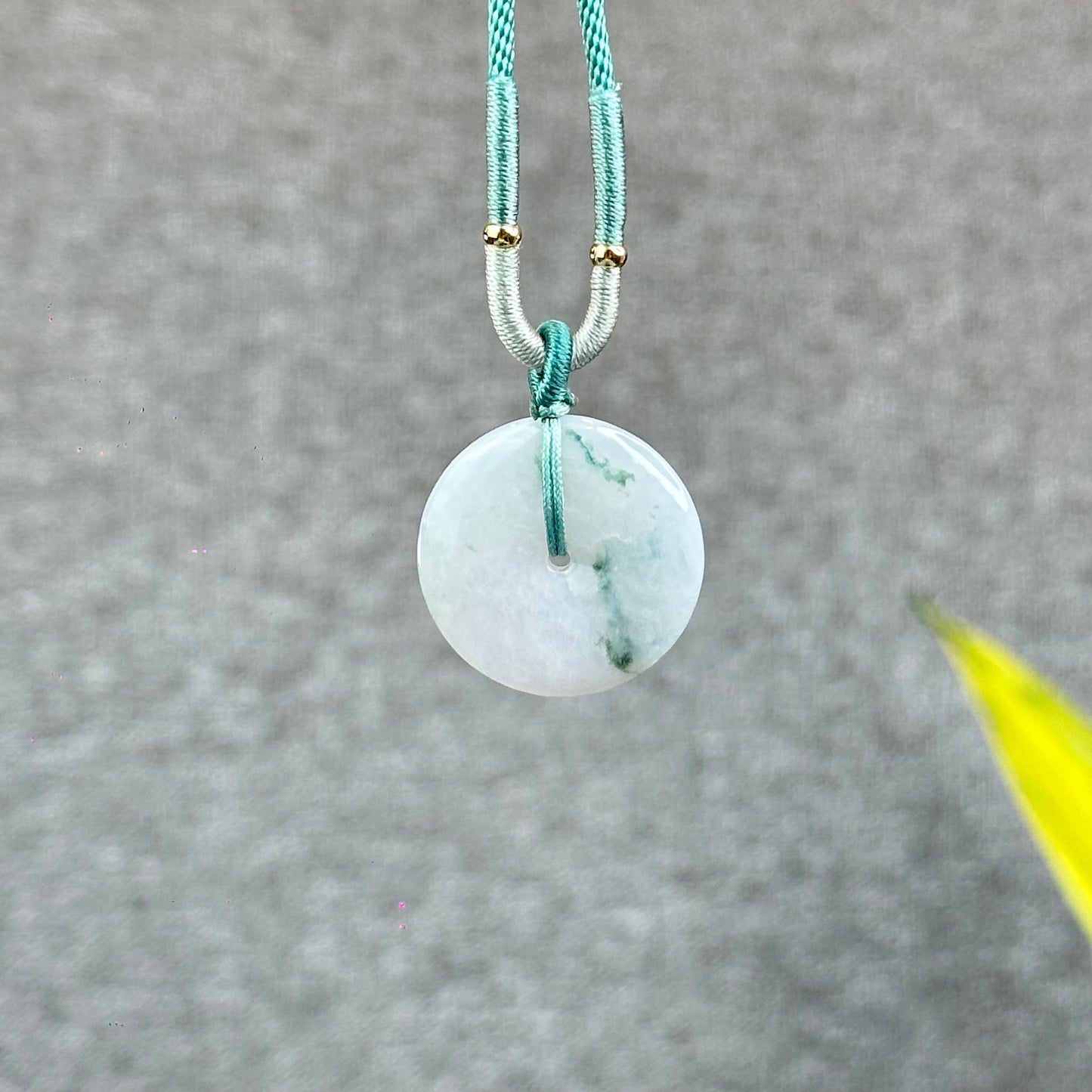 Semi-Translucent Floating Moss Floral Green Jadeite Jade Donut Necklace