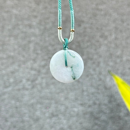 Semi-Translucent Floating Moss Floral Green Jadeite Jade Donut Necklace