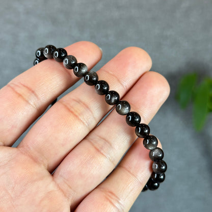 Natural Silver Obsidian Bracelet Size 6 mm