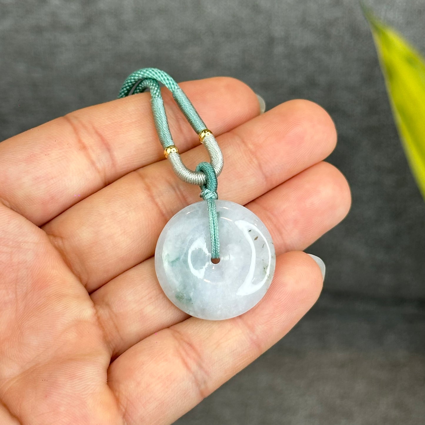 Semi-Translucent Floating Moss Floral Green Jadeite Jade Donut Necklace