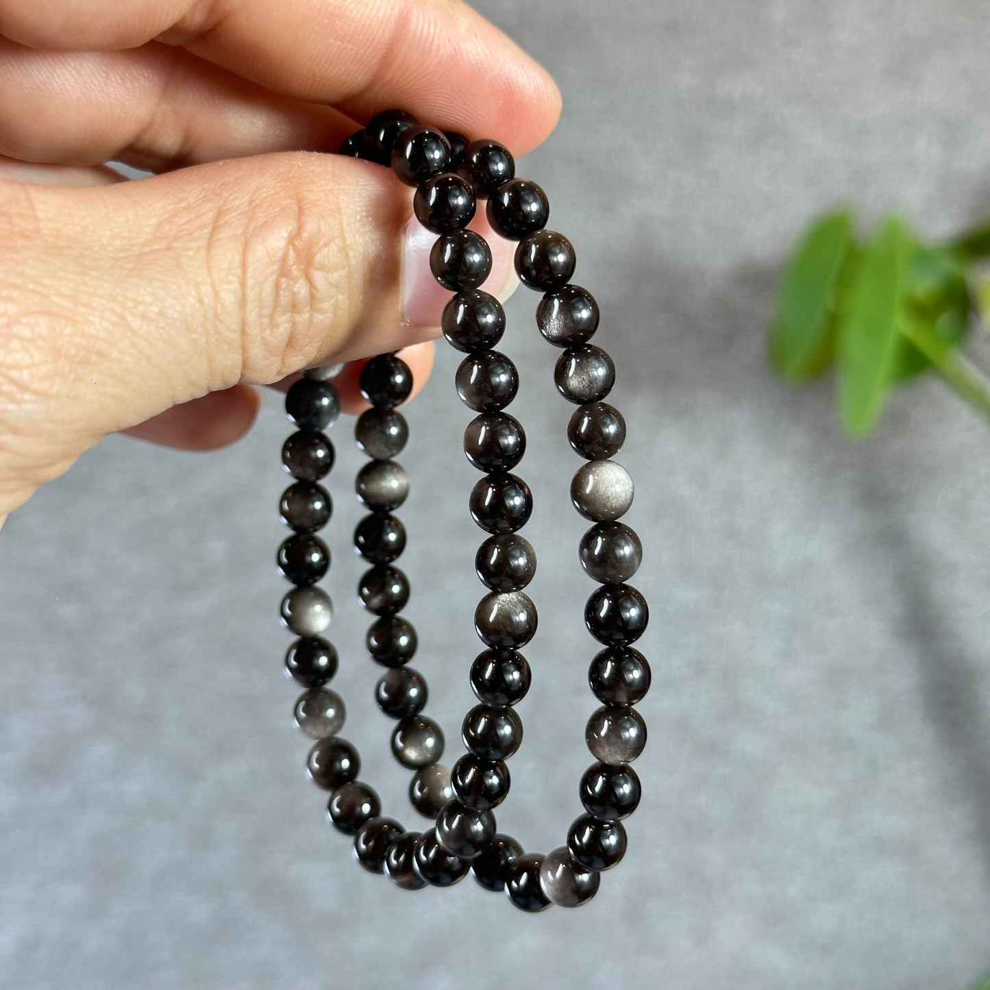 Natural Silver Obsidian Bracelet Size 6 mm