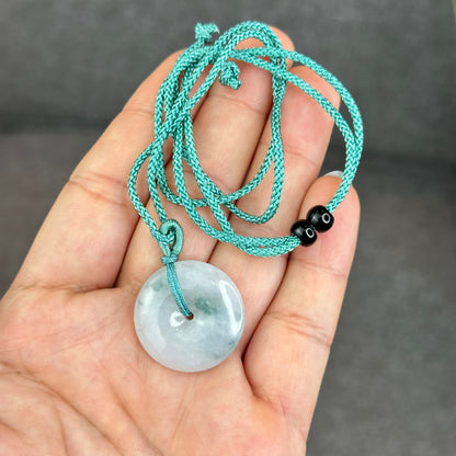 Semi-Translucent Floating Moss Floral Green Jadeite Jade Donut Necklace