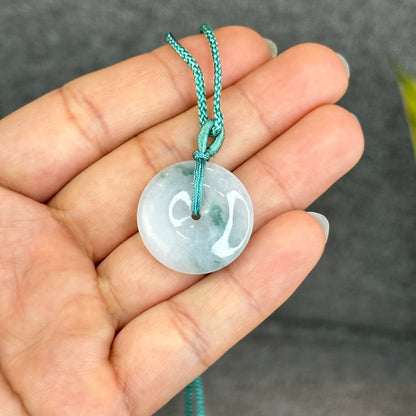 Semi-Translucent Floating Moss Floral Green Jadeite Jade Donut Necklace