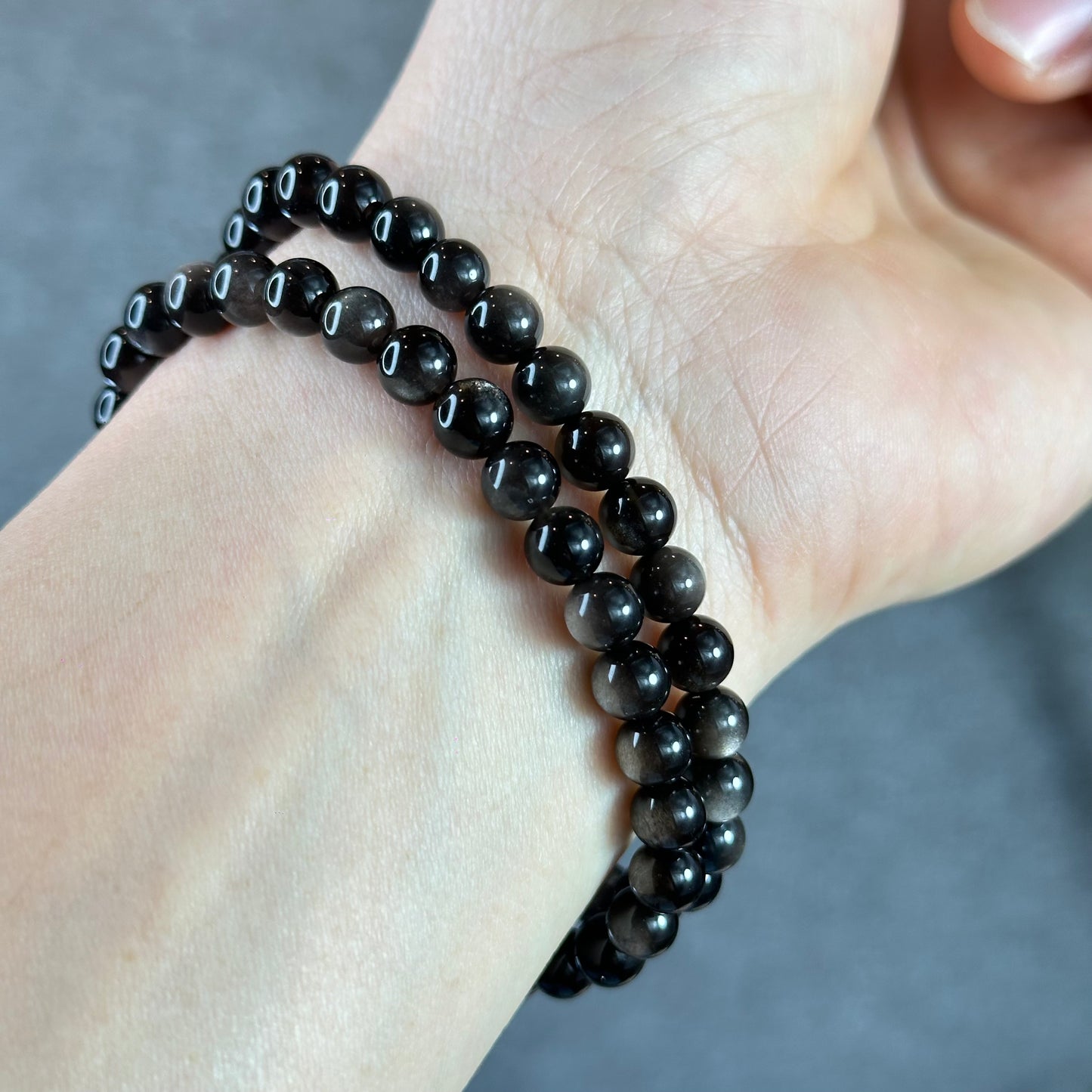 Natural Silver Obsidian Bracelet Size 6 mm