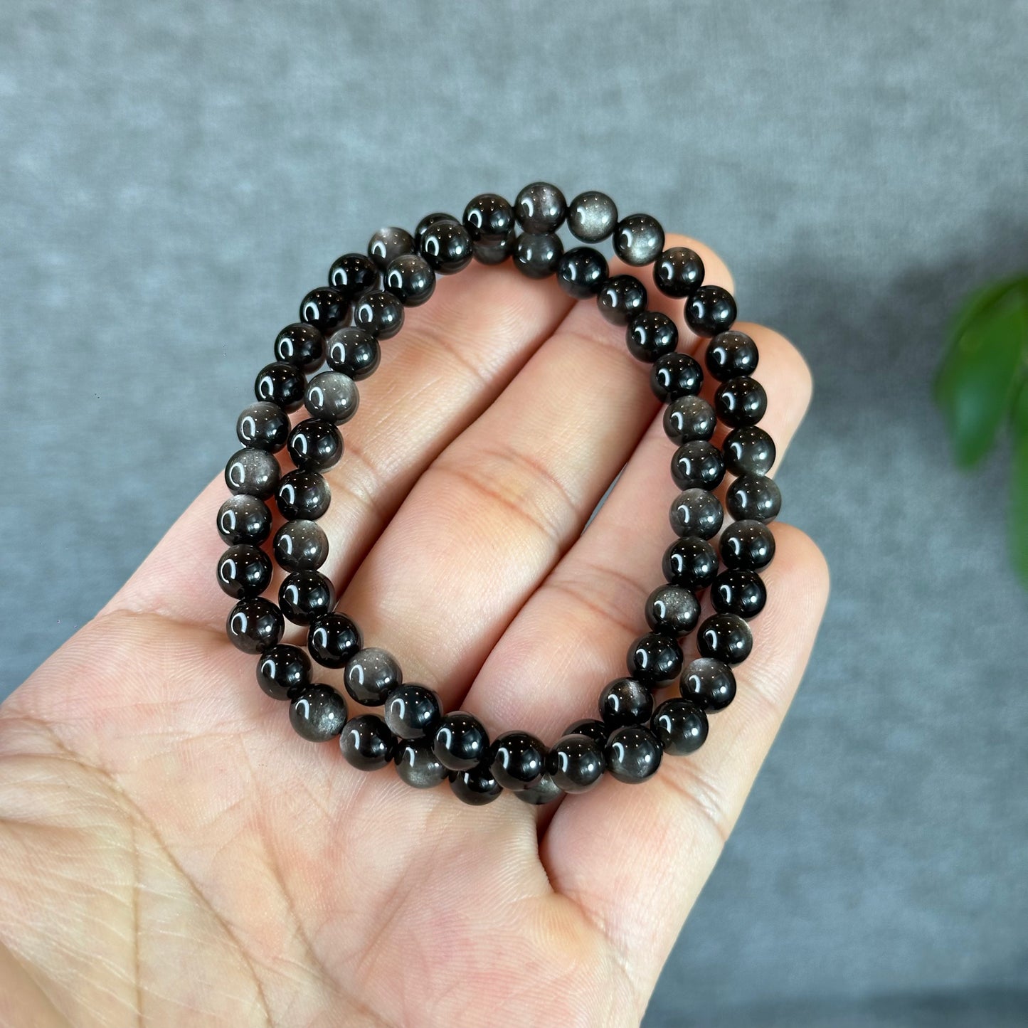 Natural Silver Obsidian Bracelet Size 6 mm