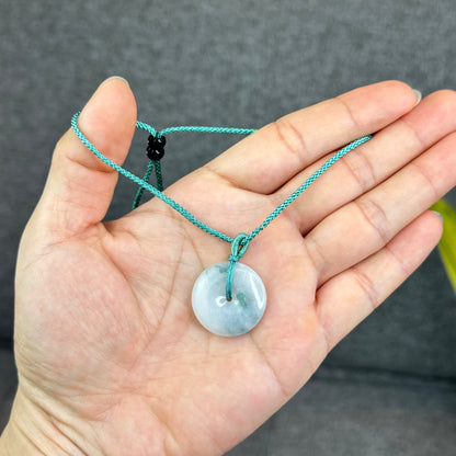 Semi-Translucent Floating Moss Floral Green Jadeite Jade Donut Necklace