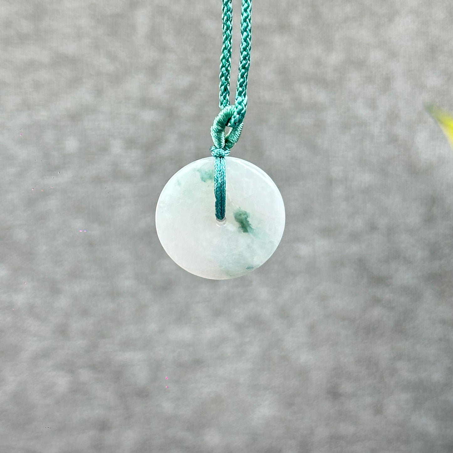 Semi-Translucent Floating Moss Floral Green Jadeite Jade Donut Necklace