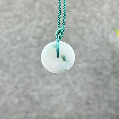 Semi-Translucent Floating Moss Floral Green Jadeite Jade Donut Necklace