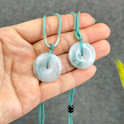 Semi-Translucent Floating Moss Floral Green Jadeite Jade Donut Necklace