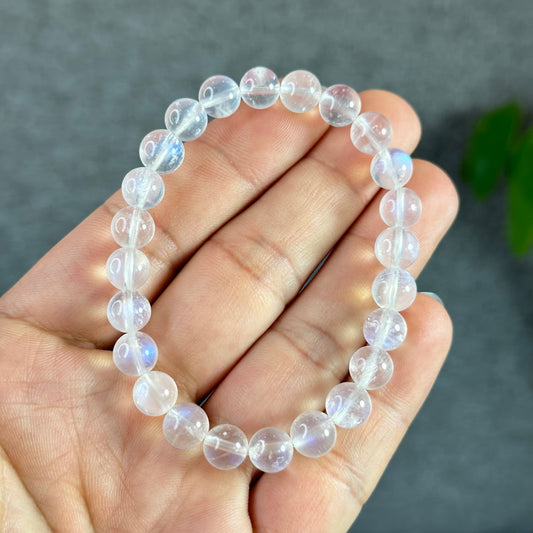 Natural Blue Flash Moonstone Bracelet Size 7.5 mm