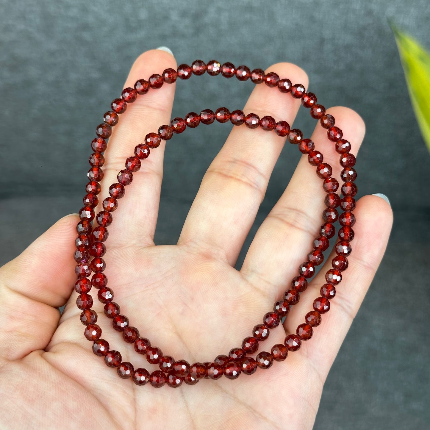 Natural Orange Garnet Faceted Triple Wrap Bracelet Size 5 mm