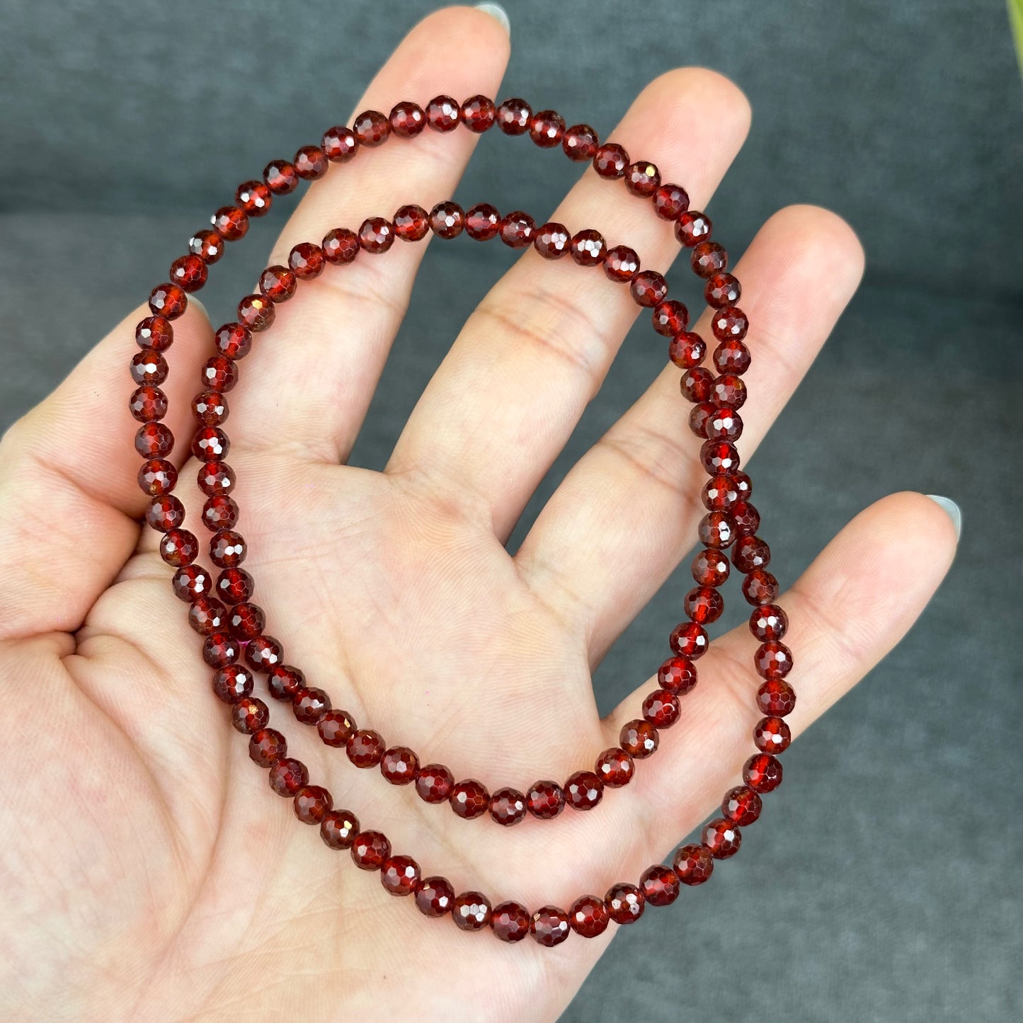 Natural Orange Garnet Faceted Triple Wrap Bracelet Size 5 mm