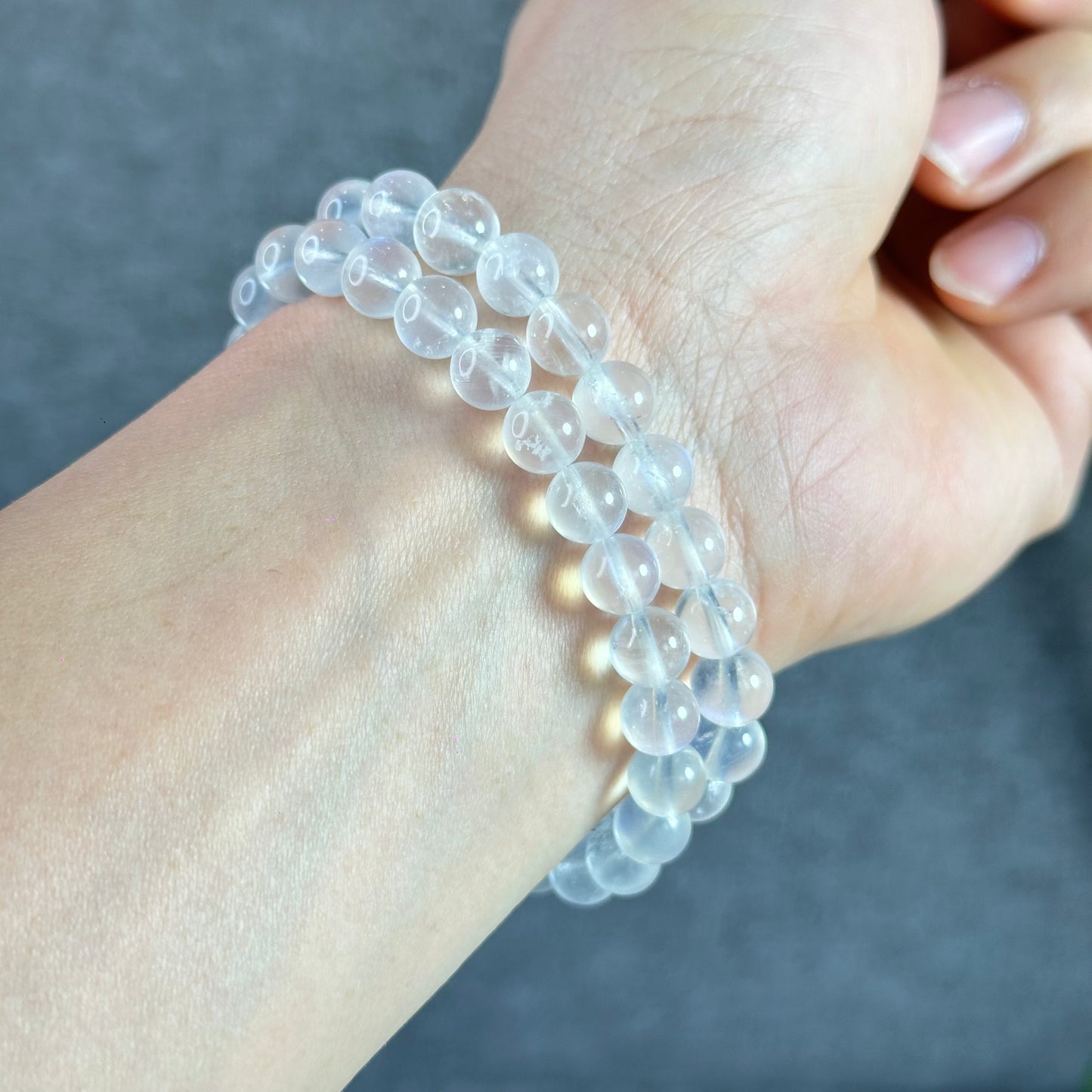 Natural Blue Flash Moonstone Bracelet Size 7.5 mm