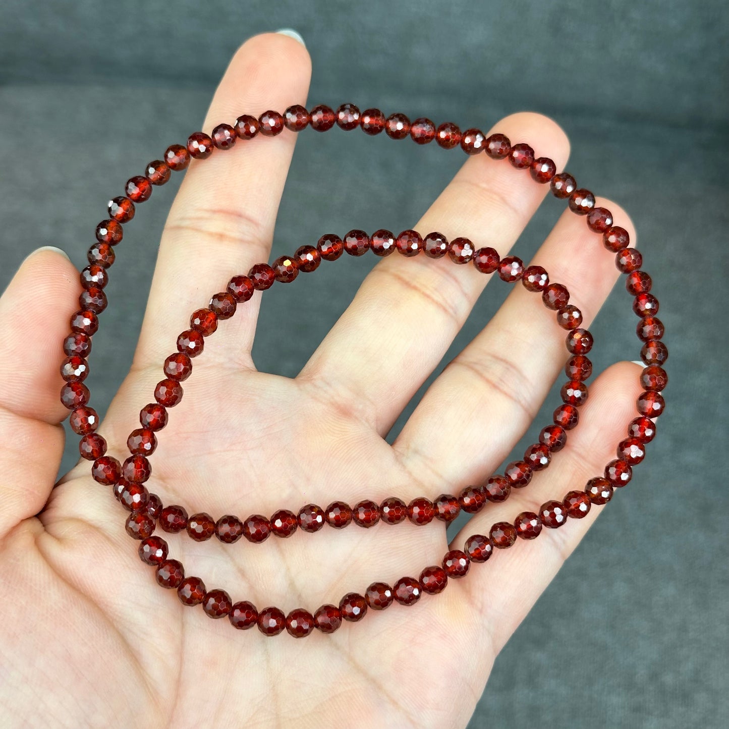 Natural Orange Garnet Faceted Triple Wrap Bracelet Size 5 mm