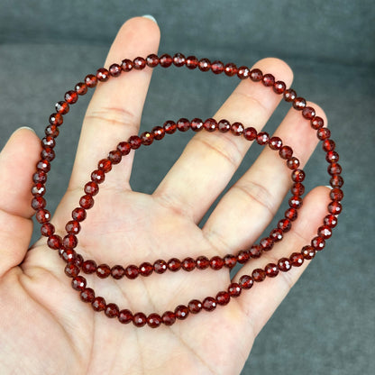Natural Orange Garnet Faceted Triple Wrap Bracelet Size 5 mm