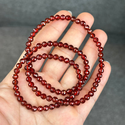 Natural Orange Garnet Faceted Triple Wrap Bracelet Size 5 mm