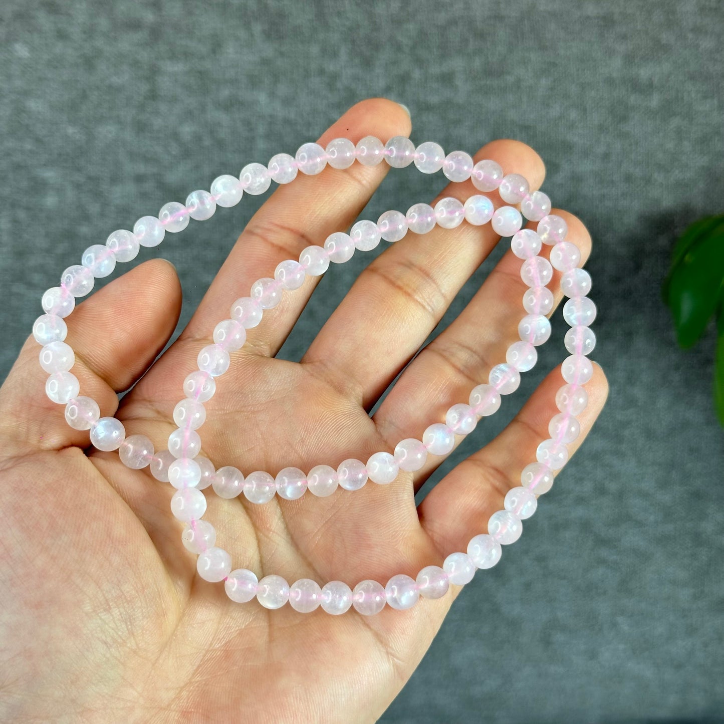 Natural Pink Moonstone Triple Wrap Bracelet Slze 6.5 mm