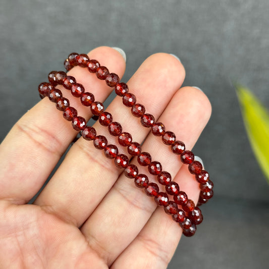 Natural Orange Garnet Faceted Triple Wrap Bracelet Size 5 mm