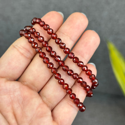 Natural Orange Garnet Faceted Triple Wrap Bracelet Size 5 mm
