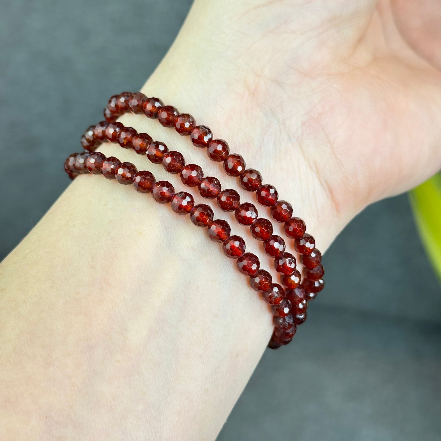 Natural Orange Garnet Faceted Triple Wrap Bracelet Size 5 mm