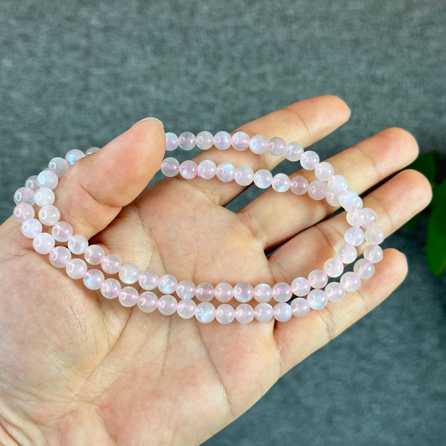 Natural Pink Moonstone Triple Wrap Bracelet Slze 6.5 mm