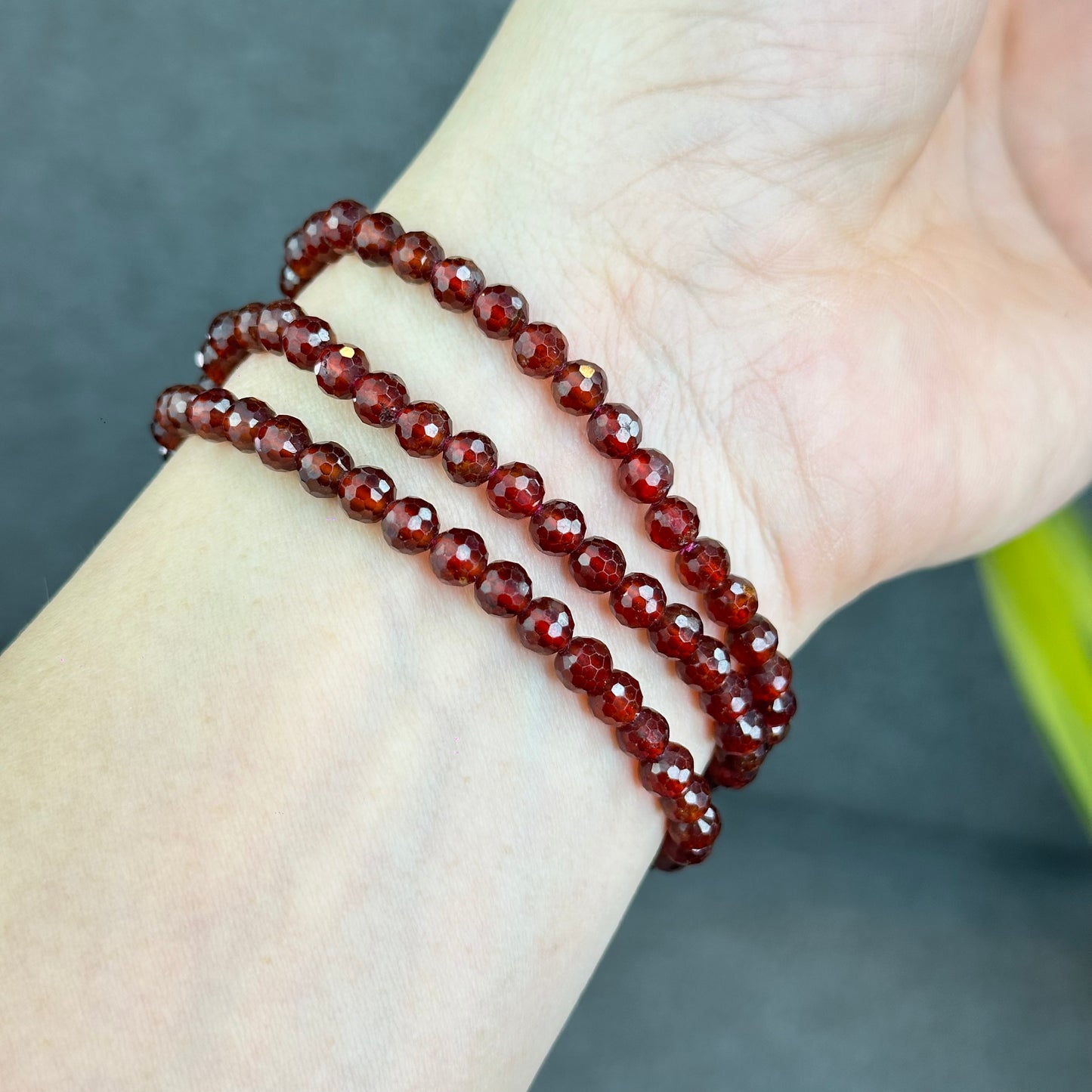 Natural Orange Garnet Faceted Triple Wrap Bracelet Size 5 mm