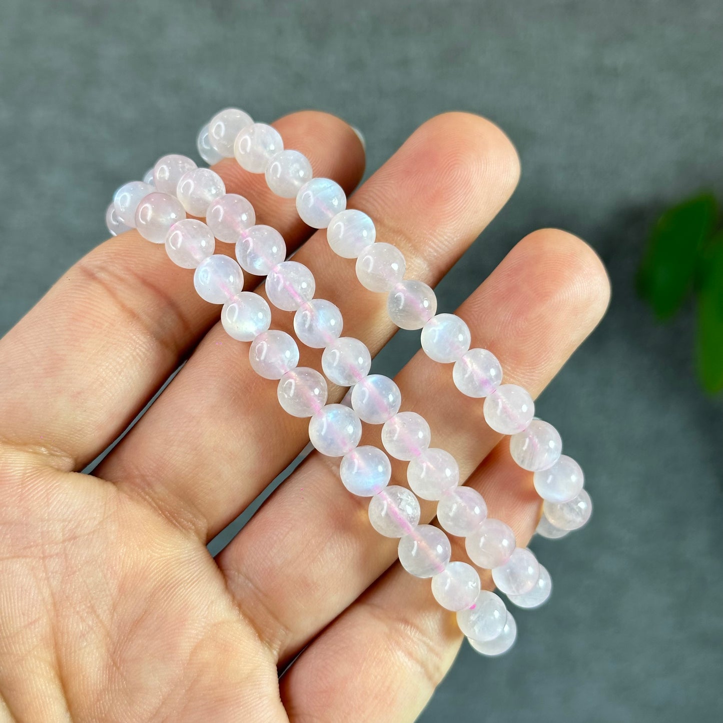 Natural Pink Moonstone Triple Wrap Bracelet Slze 6.5 mm