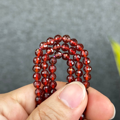 Natural Orange Garnet Faceted Triple Wrap Bracelet Size 5 mm