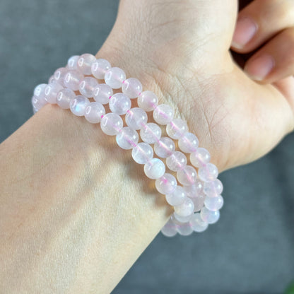 Natural Pink Moonstone Triple Wrap Bracelet Slze 6.5 mm