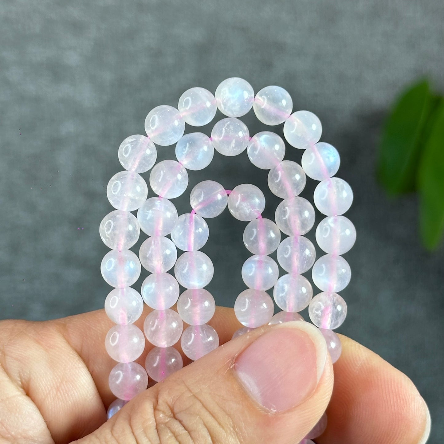 Natural Pink Moonstone Triple Wrap Bracelet Slze 6.5 mm