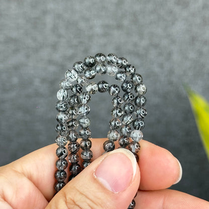 Natural Black Rutilated Quartz Triple Wrap Bracelet Size 4.6 mm