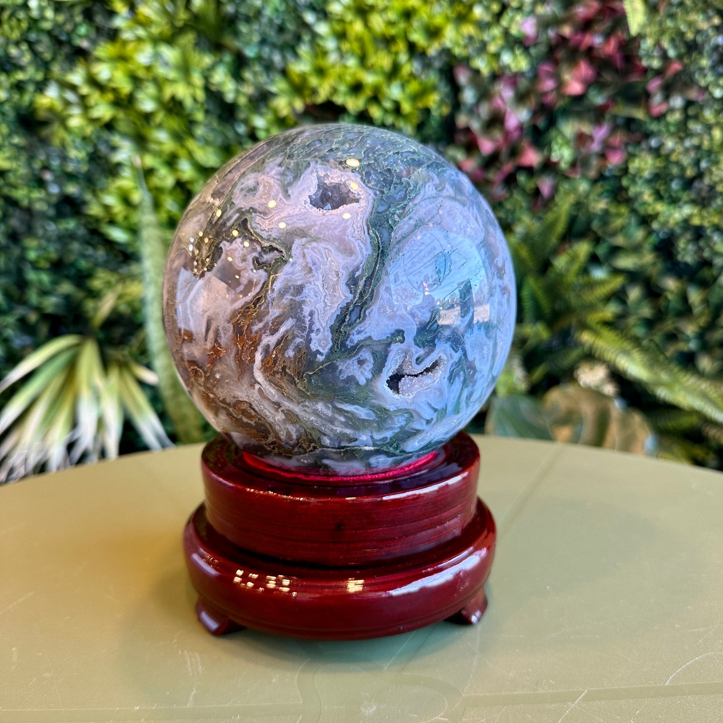 Moss Agate Sphere with Stand